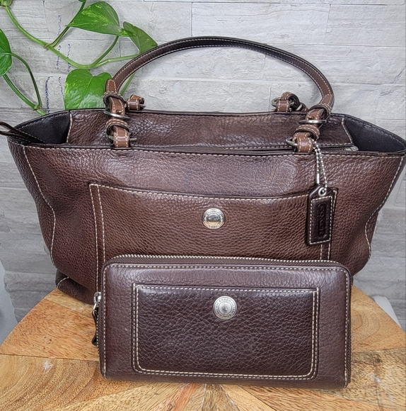 Vintage Coach Brown Leather Chelsea Tote and Wallet Set - Picture 1 of 16